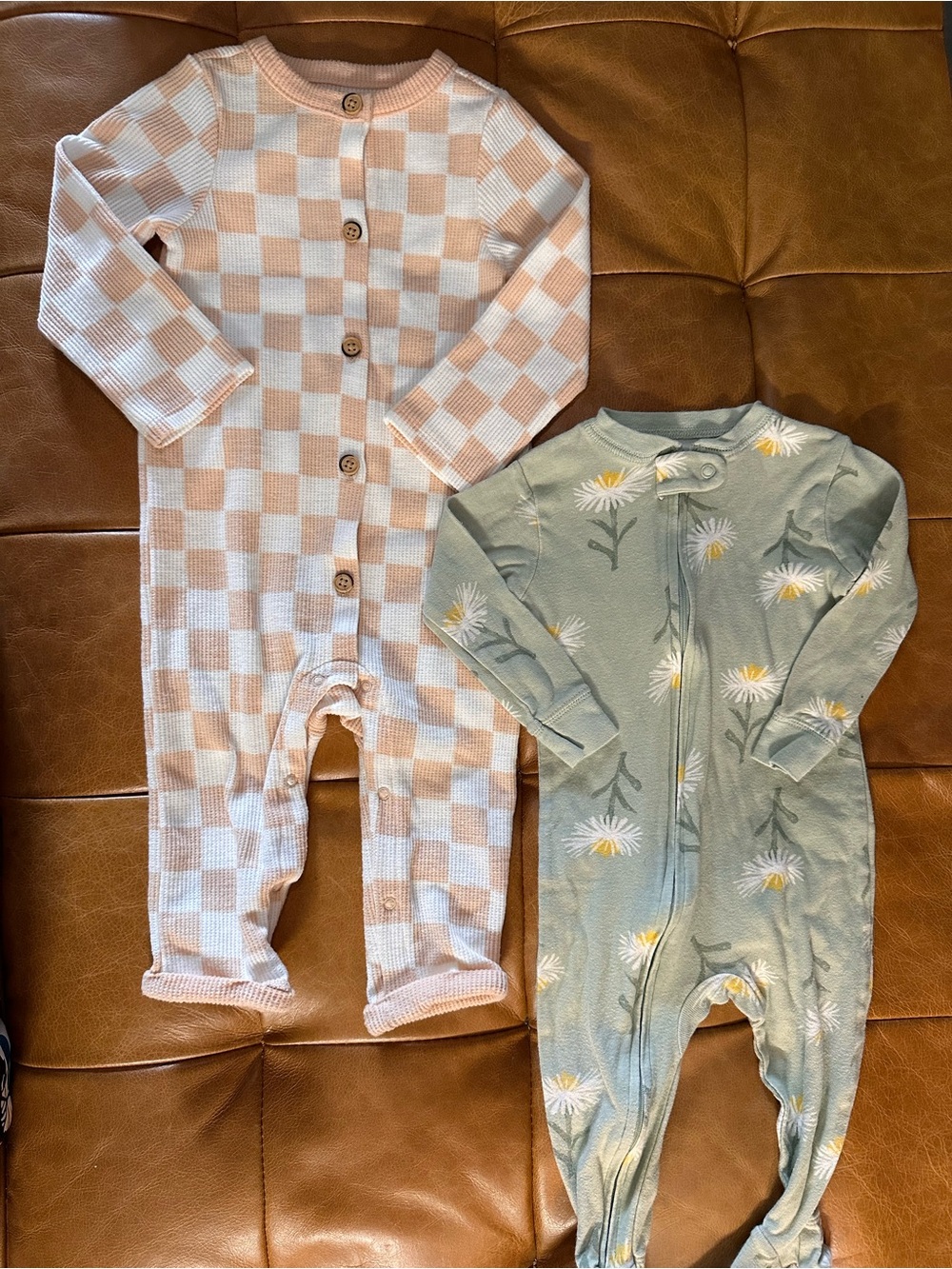 Kids One-Piece Romper Bundle - Cream Check & Sage Daisy & Rainbow